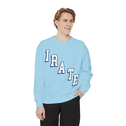Irate Blue Sweatshirt – Retro Lettering Garment-Dyed Crewneck
