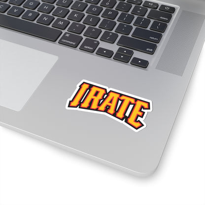 Irate Retro Lettering Kiss-Cut Sticker — Bold Yellow & Red Laptop Decal
