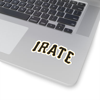 Irate Black & Gold Lettering Kiss-Cut Sticker — Vintage Athletic Font Laptop Decal