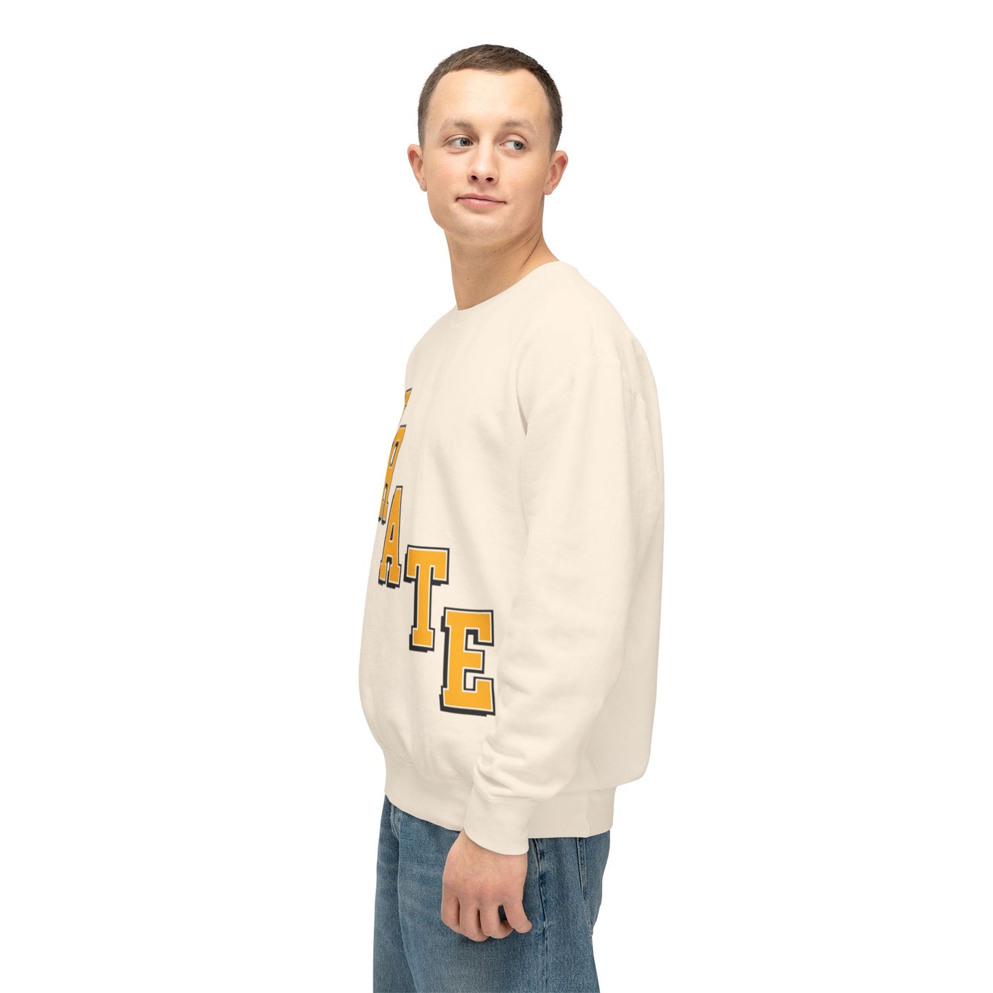 Irate Diagonal Crewneck Sweatshirt — Retro Lettering Casual Pullover