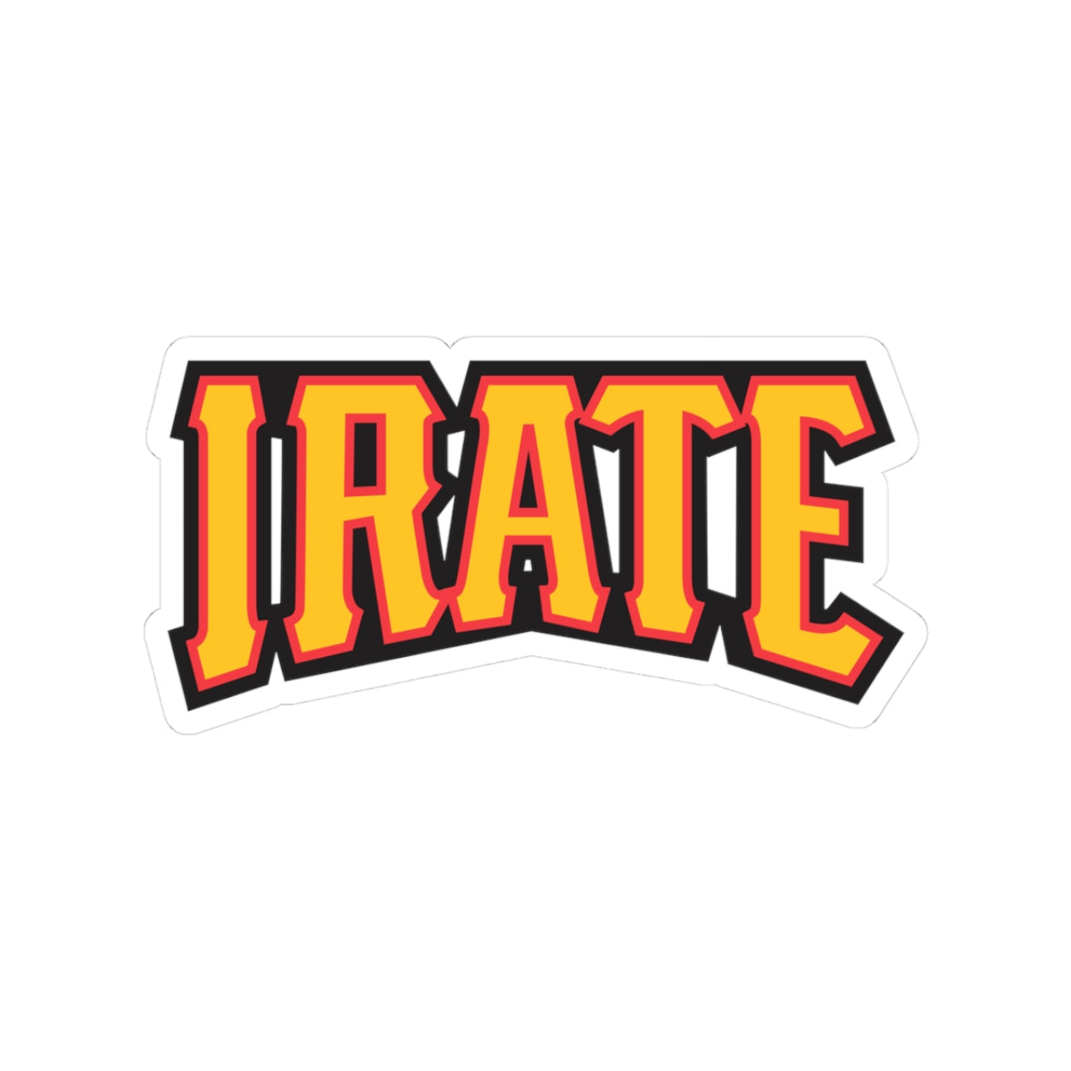 Irate Retro Lettering Kiss-Cut Sticker — Bold Yellow & Red Laptop Decal