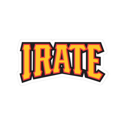 Irate Retro Lettering Kiss-Cut Sticker — Bold Yellow & Red Laptop Decal