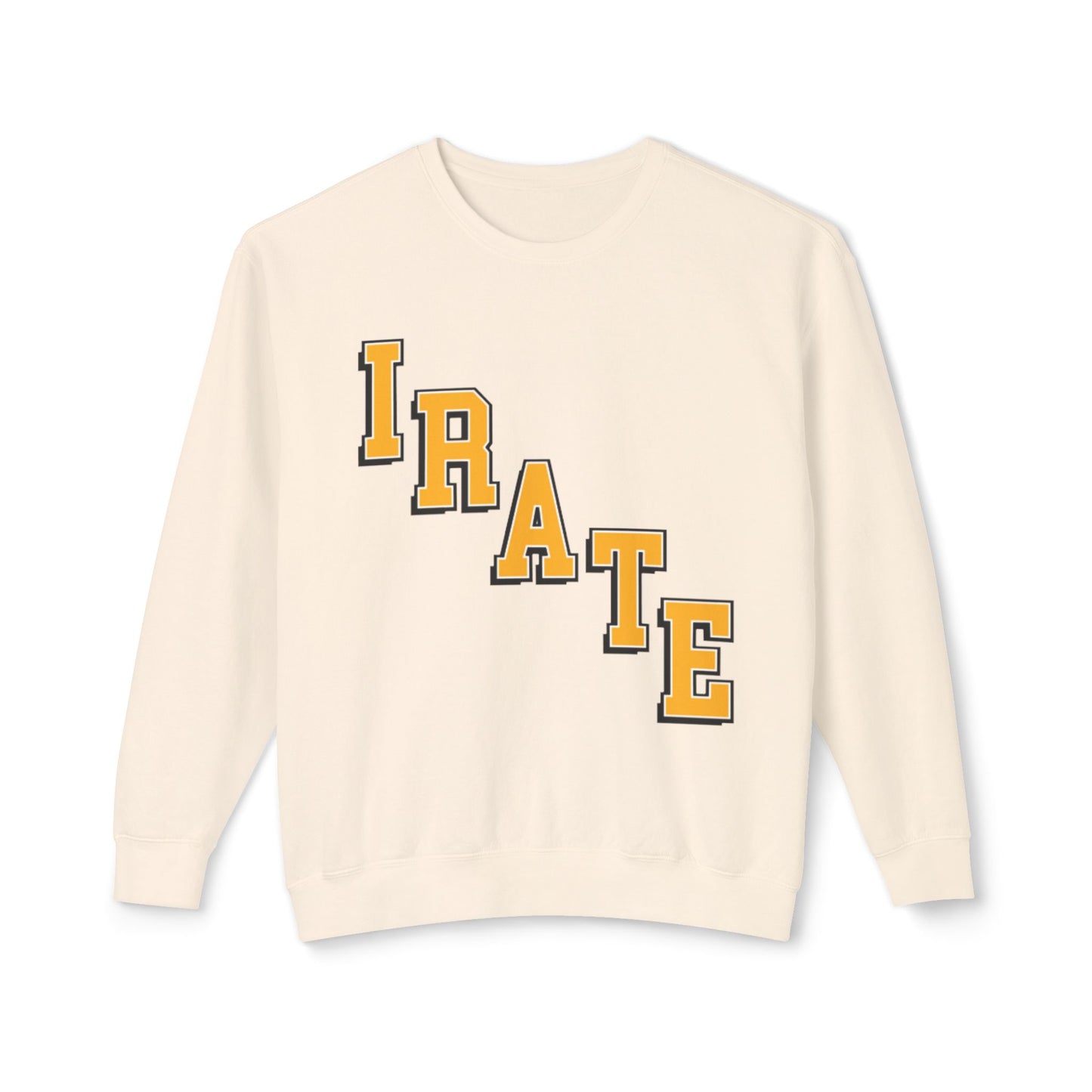 Irate Diagonal Crewneck Sweatshirt — Retro Lettering Casual Pullover