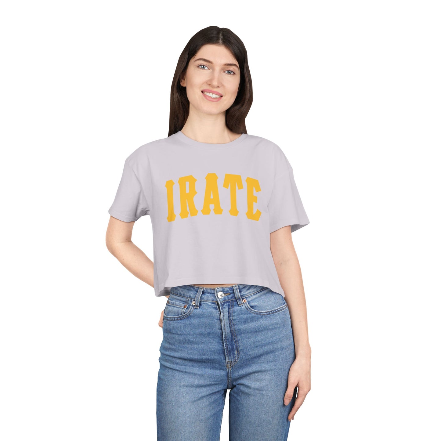 Crop Tee — "IRATE" Bold Lettering Graphic Top
