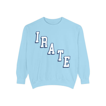 Irate Blue Sweatshirt – Retro Lettering Garment-Dyed Crewneck