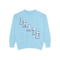 Irate Blue Sweatshirt – Retro Lettering Garment-Dyed Crewneck