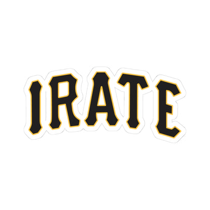 Irate Black & Gold Lettering Kiss-Cut Sticker — Vintage Athletic Font Laptop Decal