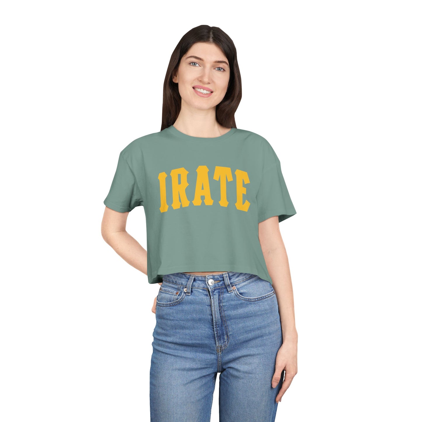 Crop Tee — "IRATE" Bold Lettering Graphic Top