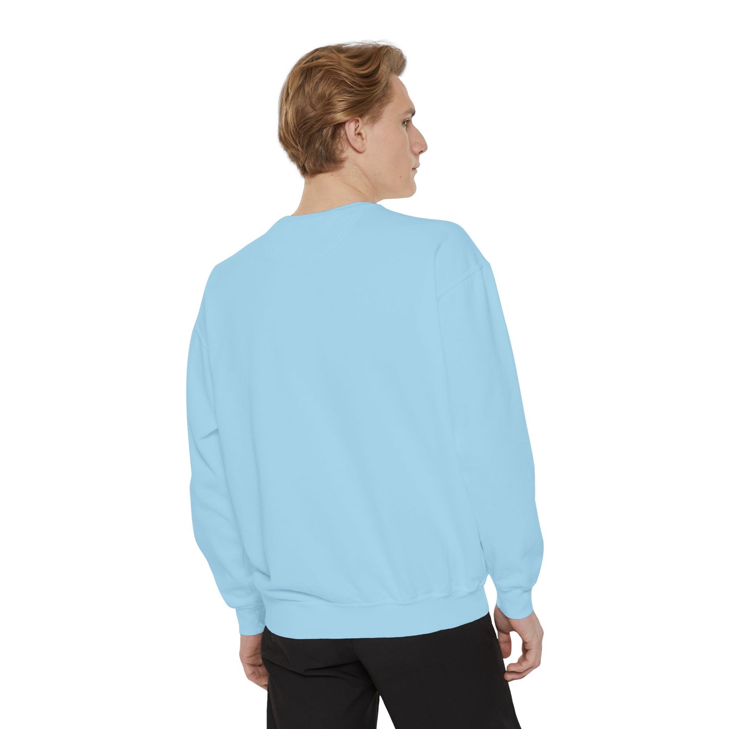 Irate Blue Sweatshirt – Retro Lettering Garment-Dyed Crewneck